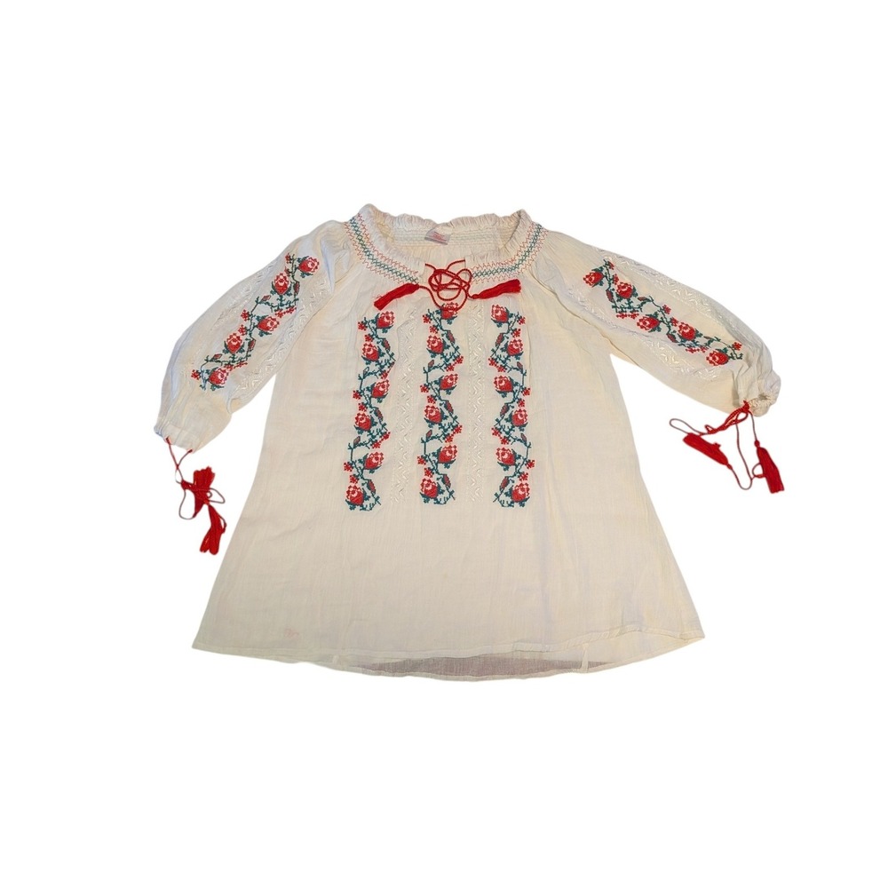 Star India Embroidered Boho Peasant Top Cotton Floral Size 2X Cottagecore Tassel